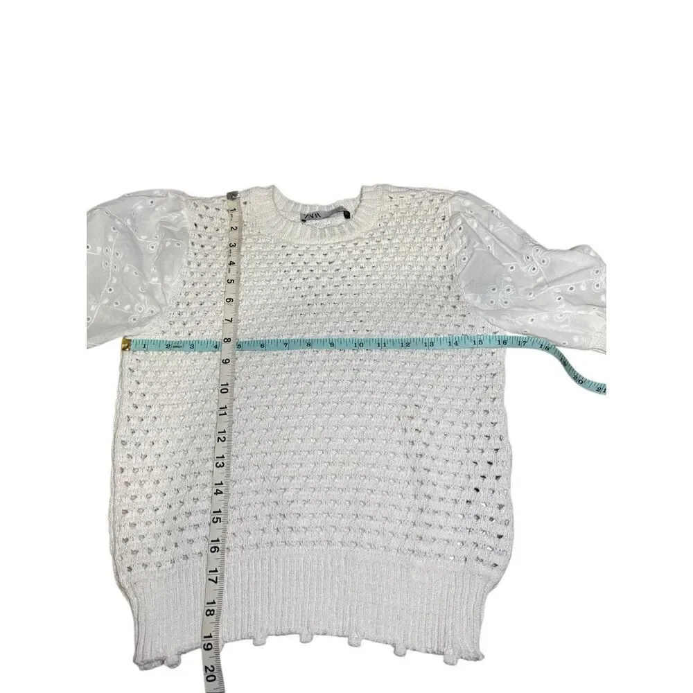 Zara white knit puff sleeve top Small